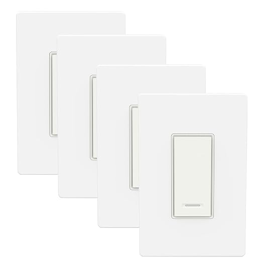 BN-LINK Smart Light Switch with Timer Function, Single Pole, 2.4GHz Wi-Fi in-Wall Switch, Neutral Wire Required, Compatible with Alexa and Google Assistant, No Hub Required, White(4 Pack)