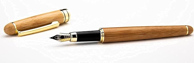 Dryden Designs Luxury Bamboo Fountain Pen with Ink Refill Converter and Matching Gift Case - Smooth & Elegant, Gift Set for Calligraphy Writing, Signature, Journal, Artist and Professionals