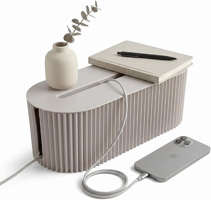 Cable Management Box – Home & Office Desk Cord Organizer Hide Power Strip & Under Desk TV Computer Wire Pet Friendly Child-Proof Floor Cord Management Cover - Beige