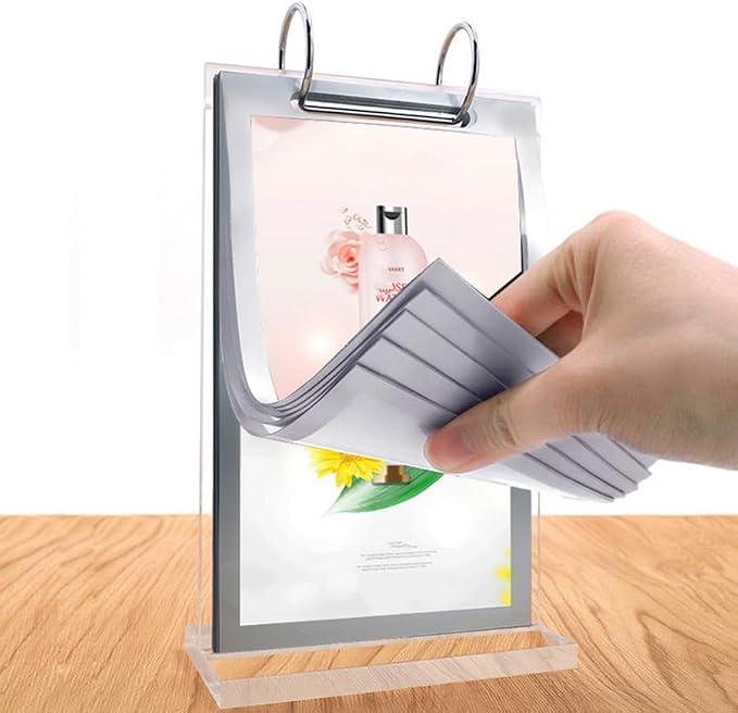 Clear Acrylic Sign Holder,Frames Desktop Double Display Holder "T" Type Menu Holders Flip Display 6 Pages-12 Sides Picture Paper Card Store Office Menu Retail Show Fair -Vertical (6X8")