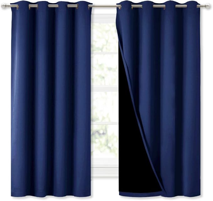 NICETOWN Extra Long Truly Blackout Drapes for Hall and Villa, 46" Width Each Panel, 45" Length, Royal Blue, 2 Pieces, 100% Blackout Window Curtain Panels with Black Lined for Night Shift Worker