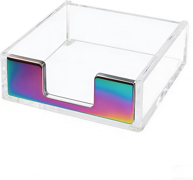 NatSumeBasics Rainbow Clear Acrylic Sticky Note Holder, Desktop Memo Cube Holder Note Pad Dispenser, Aesthetic Desk & Office Accessories