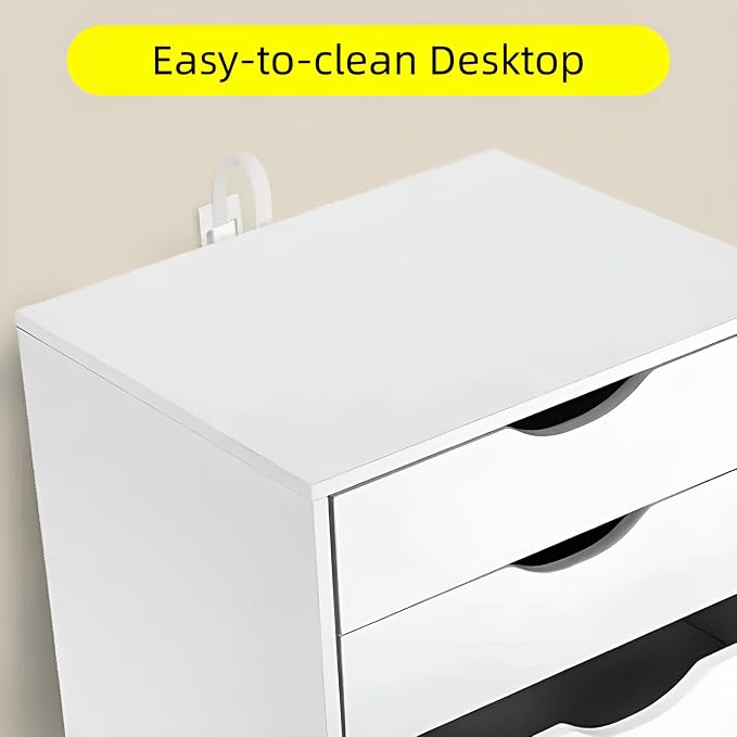 TUSY 7 Drawer Storage Organizer on Wheels, Mobile File Cabinet with Locking Casters, Tall Chest of Drawers for Home Office, White Rolling Storage Drawers for Office Supplies
