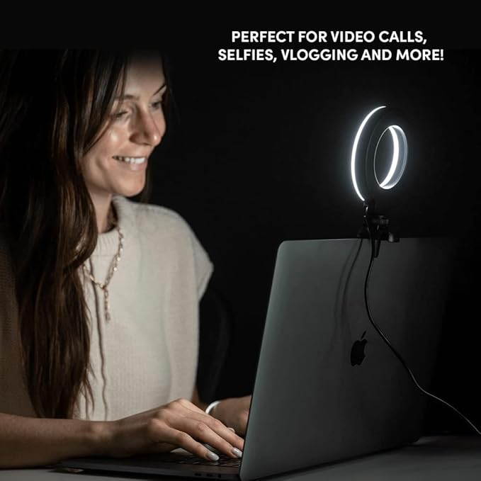 LuMee Studio - Ring Light with Tripod Stand - 4 Inch - Tripod and Laptop Clip Included - Black