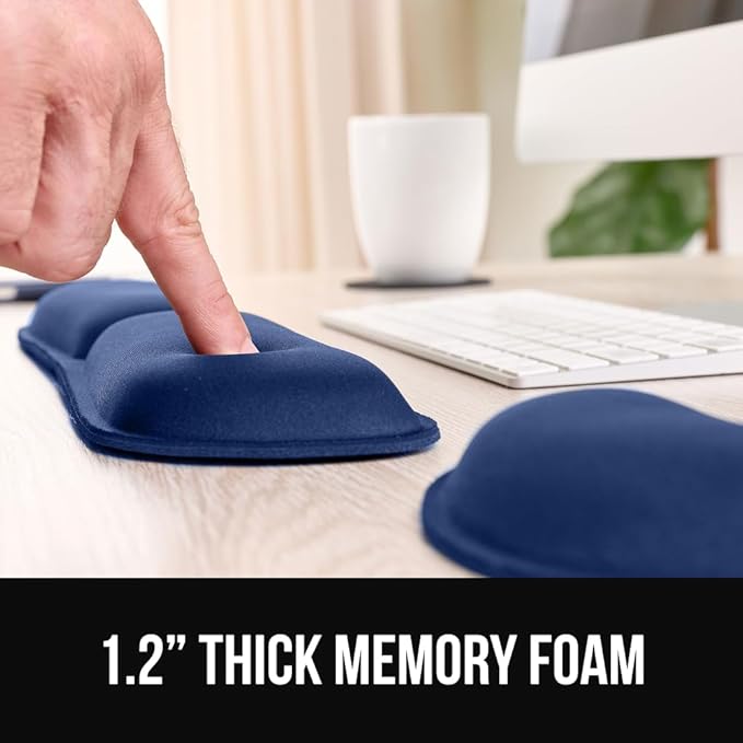 GORILLA GRIP Silky Memory Foam Keyboard Wrist Rest for Computer and Mouse, Ergonomic Typing Support Pad, Desk Office Supplies, Gaming Accessories, Hand & Arm Mousepad Cushion and Coaster Set Navy Blue