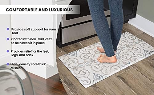 J&V TEXTILES Anti Fatigue Kitchen Mat for Floor, Embossed Themed Cushioned Kitchen Runner Rug Mat, Non Slip, Easy Wipe Clean, 1/2 Inch Thick (20x39 inches, Red Floral)