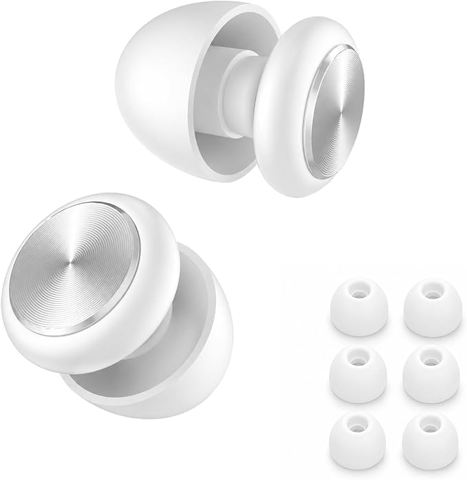 Ear Plugs for Noise Reduction – Reusable Silicone Earplugs with Filter Technology for Sleeping, Travel, Focus, Concerts & Motorcycling Ear Plug +8Tip (Bullet-White)