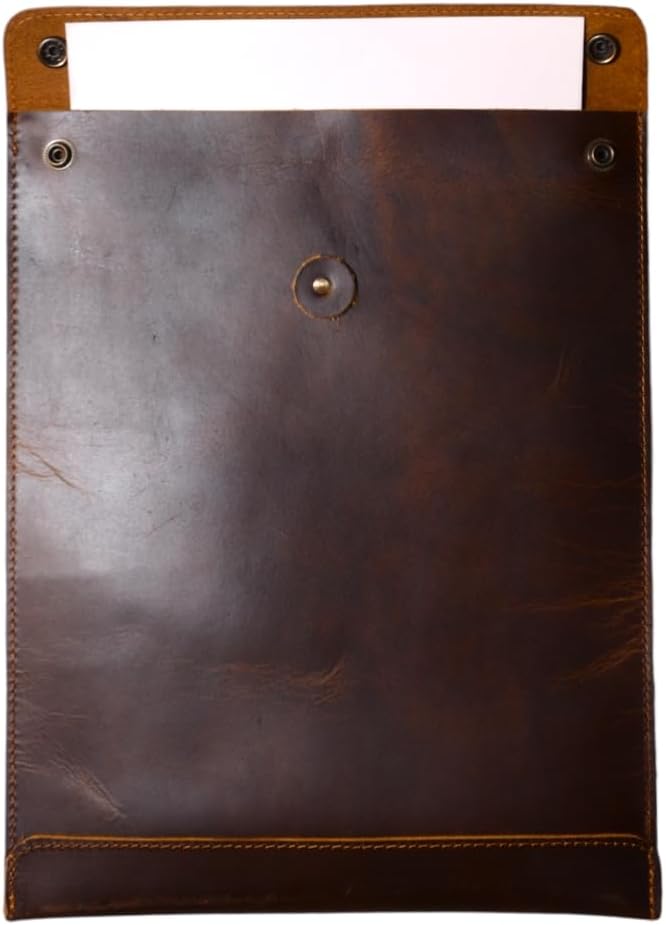 Leather Mailing Envelope Document Holder, Leather Portfolio Binder,A4 Letter Size Filing Folder,Gummed Folder Case Vertical Protector, Office Padfolio, Handmade Desk Accessories (Bourbon Brown)