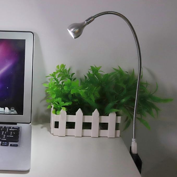 USB LED Desk Lamp Flexible Neck Portable Light for Home Office Study Silver Warm White 1W (White Light)