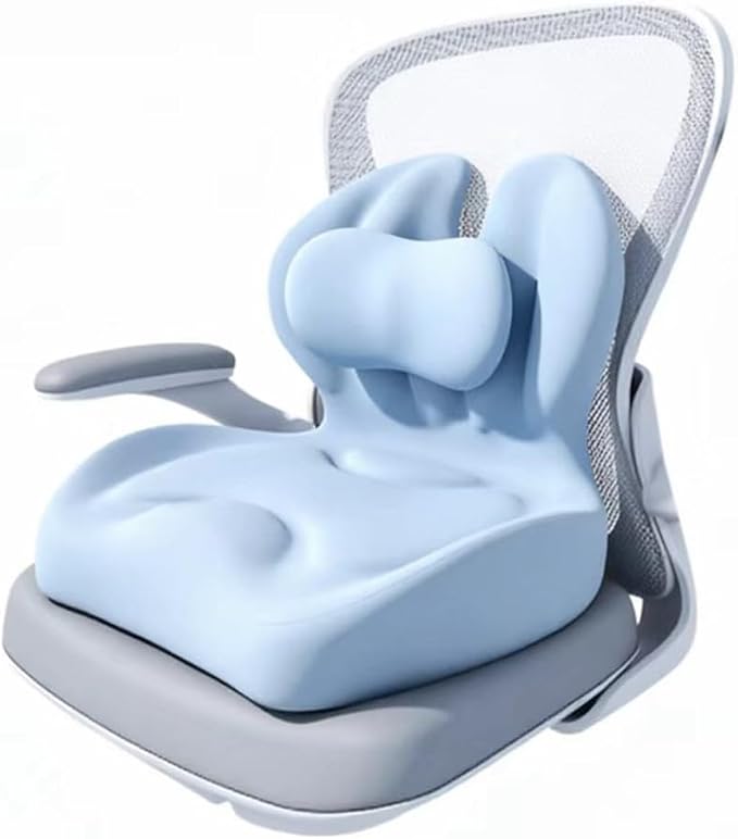 Adjustable Memory Foam Lumbar Cushion - Ergonomic Lower Back Support Pillow with Cotton Cover, Mid-Height Customizable Design for Office Chair, Car Seat, Long Sitting (Blue, Large)