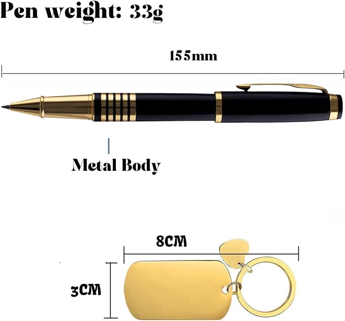 Yastar Personalized Luxury roller Pen with with Custom Keychain, Nice Gift Pens set Engrave with your Message Names Company Names Phone Number on pen - Souvenir Gift for Friends Business Employee