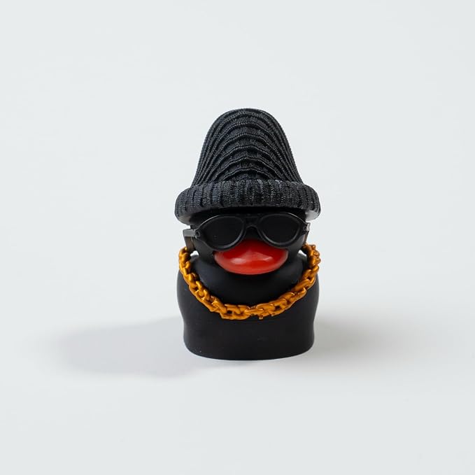 1U Handmade Resin Black Rap Duck Keycap - Cute Duck with Sunglasses Gold Necklace Knitted Hat, Compatible with MX Switch Mechanical Keyboards
