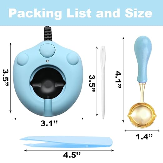 Dual-Spout Electric Wax Seal Warmer Blue with Spoon Tweezers Stirring for Melting Wax Sealing Beads