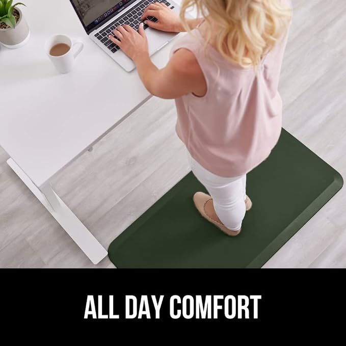 GORILLA GRIP Comfortable Cushioned Kitchen Mats for Floor, 48x20, Waterproof and Stain Resistant Soft Top, 3/4 Inch Thick Ergonomic Standing Desk Anti Fatigue Mat, Foam Supports Feet, Forrest Green
