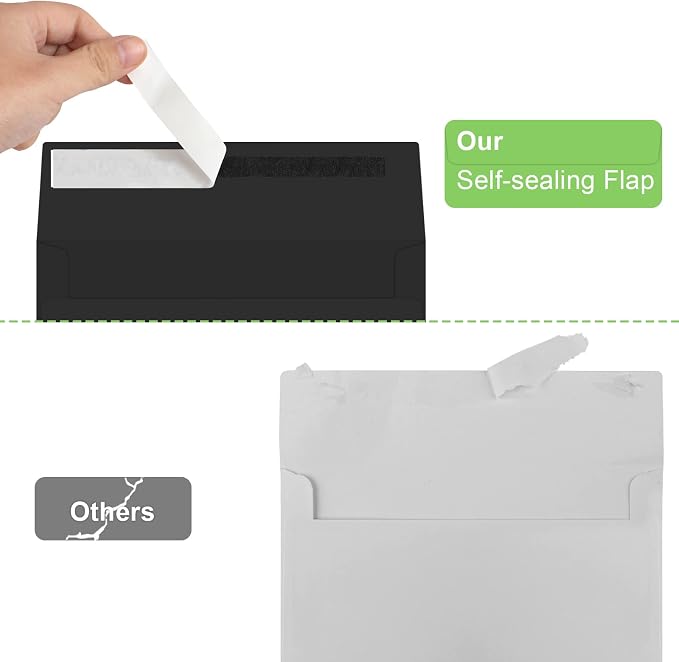 50 Packs 5x7 Envelopes, A7 5x7 Envelopes for Invitations, Printable Invitation Envelopes Self Seal for Weddings, Invitations, Photos, Greeting Cards, Mailing (Black)