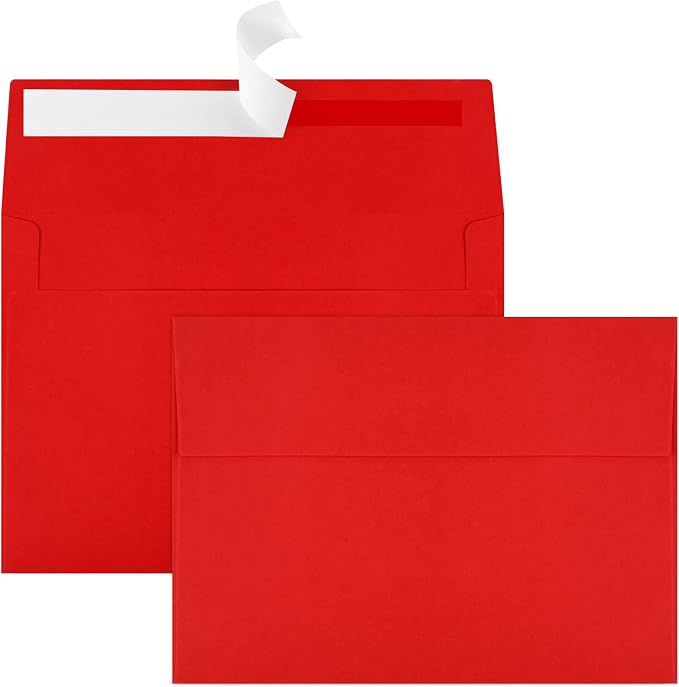 50 Packs 5x7 Envelopes, A7 5x7 Envelopes for Invitations, Printable Invitation Envelopes Self Seal for Weddings, Invitations, Photos, Greeting Cards, Mailing (Red)