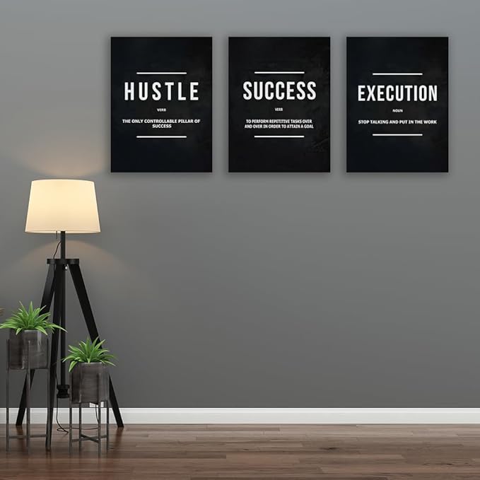 Inspirational Poster Print Success Wall Art Motivational Entrepreneur Goals Quotes Wall Decor Work Hard Picture Painting Decoration Artwork for Office Bedroom Living Room 16inch x24inch x3pieces