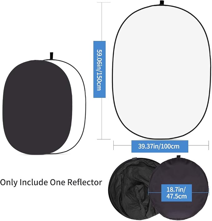 5 x 3.3ft (1.5mX1m) 2 in 1 Polyester Muslin Black and White Collapsible Backdrop, Small Pop Up Portable Reversible Photography Background with Carrying Bag