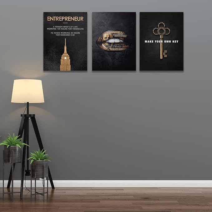 Halioyo Motivational Wall Art Canvas Prints, 3 Panel Entrepreneur Office Wall Art with Inspirational Quotes, Positive Saying Painting Posters for Living Room Bedroom(12x16inch), Ready to Hang