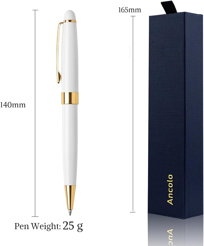 Ancolo Personalized Office Ballpoint Pens - Executive Writing Pen with 10 Black Ink Refill Engraved with Your Message Name Gift Set for Man/Women/Writers/Collection/ 5 PCS/Pack