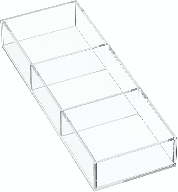 3 Section Clear Acrylic Drawer Organizer Tray, Office & Makeup Drawer Organizer (11.8x4.3 inch)