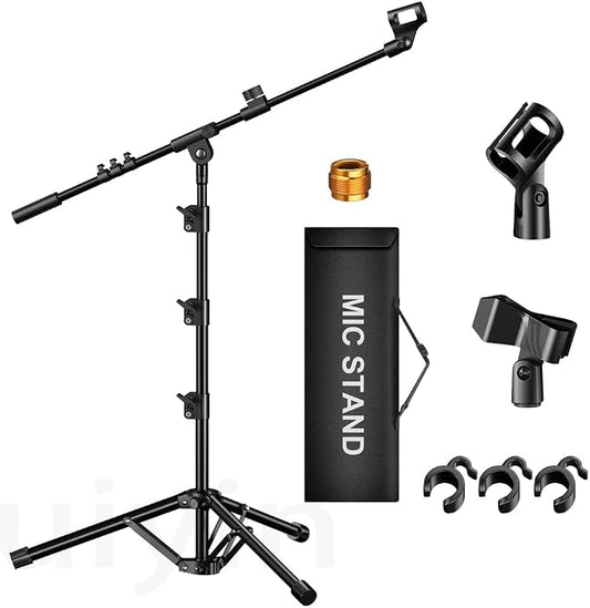 Microphone Stand, Tripod Boom Arm Floor Mic Stand Height Adjustable Heavy Duty for Singing Podcast for Blue Yeti Shure SM58 SM48 Samson Q2U