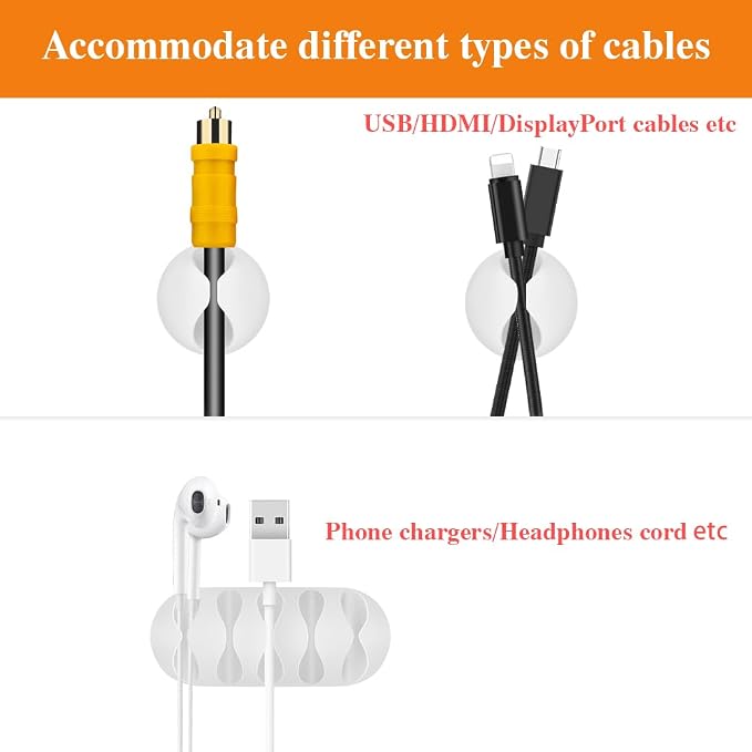 Shintop 16pcs Cable Clips for Organizing Nightstand Phone Chargers (White) | Rubber Cord Holder, Self-Adhesive Cable Organizer, Desk Wire Holder for Mouse Cord, Quick Access, Less Movement, Residue-Free