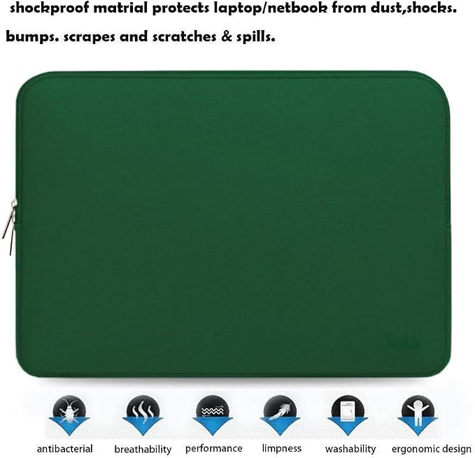 Laptop Sleeve Case, Resistant Neoprene Notebook Computer Pocket Case/Tablet Briefcase Carrying Bag Compatible for 15.6 Inch Asus Fujitsu HP Sony Toshiba Acer- (DarkGreen)