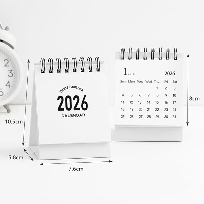Mini Desk Calendar 2026-2027 - January 2026 until June 2027 Small Desktop Calendar Mini Daily Schedule 250gsm Thick Paper Twin-Wire Binding with Stickers for Home Office School (Mini white)