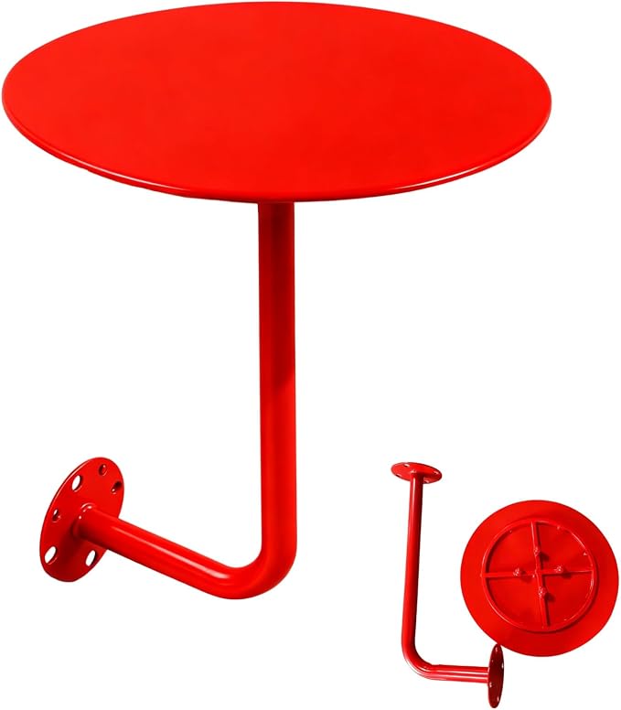 Round Coffee Table for Indoor/Outdoor, Wall Mounted Counter Height Bistro Pub Table, Modern Wall Dining Desk L-Type BistroTray with Metal Leg(Red,50cm/16.7inch)