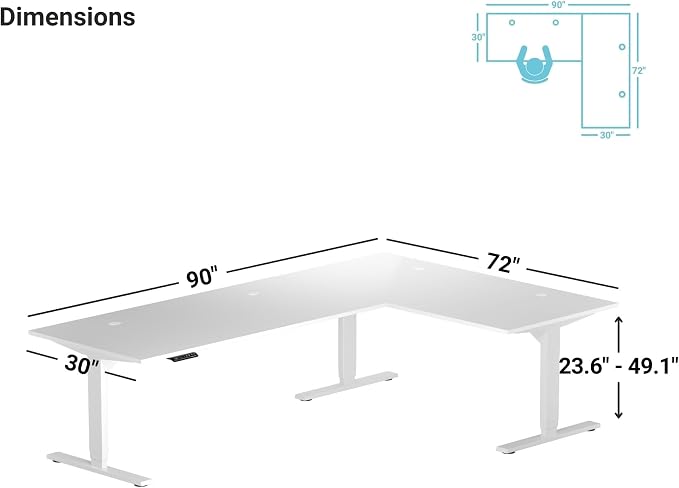 Progressive Desk Stand Up Height Adjustable Electric Standing Desk - L Shaped 90" x 72" Corner 3 Stage Rising Workstation Large Executive Table - Black Frame, Ebony Oak Top