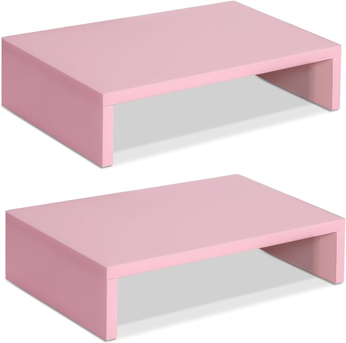 TEAMIX Pink Monitor Stand Riser - 2 PackS, Wood | Dual Stand for 2 monitors. Holds 80 lbs, Stack or Separate Adjustable Use, Fits laptop, TV, PC. For Home Office, Gaming