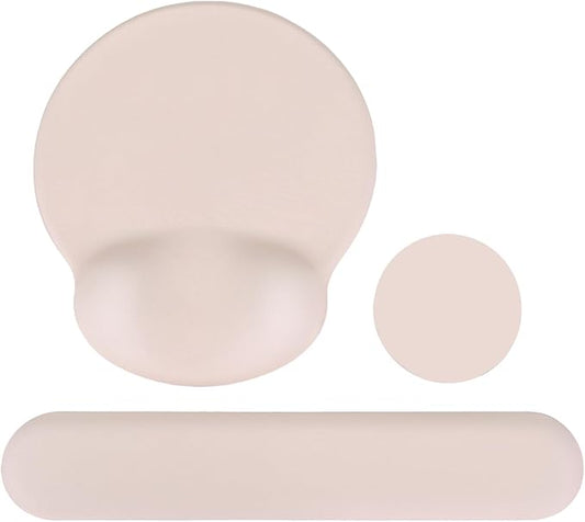 Ergonomic Mouse Pad with Wrist Rest and Keyboard Wrist Rest, Mousepad with Concave Memory Foam&Keyboard Pad for Computer Laptop, Easy Typing Office Wrist Support&Coaster, Apricot