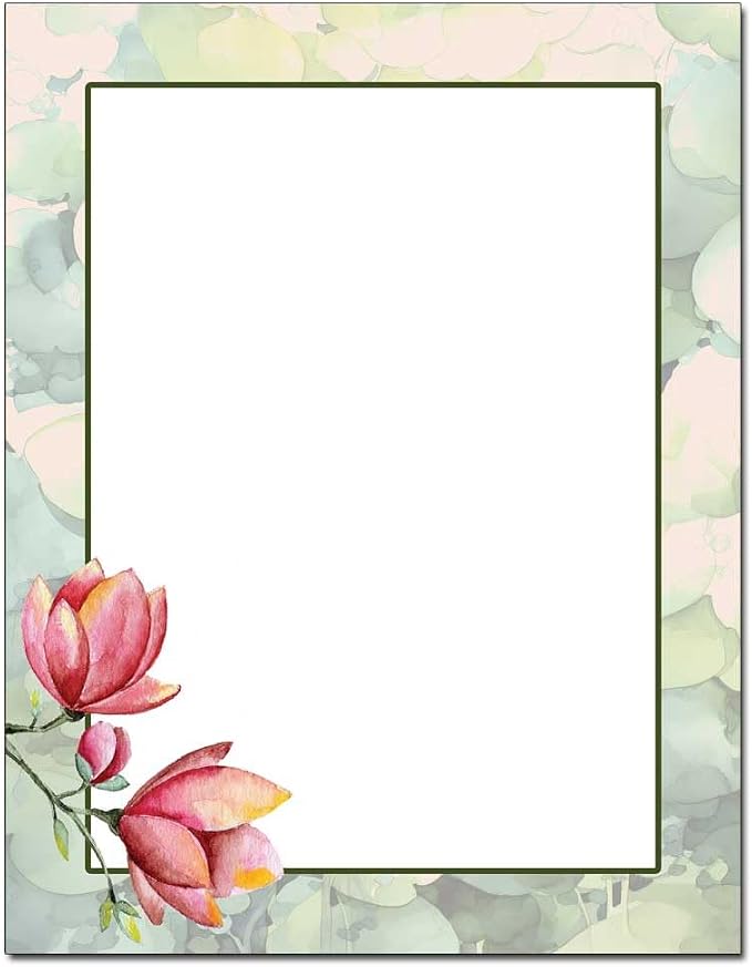 Tulip Tree Branch 25 Pack - 8.5 x 11 Inch Printable Letterhead - Laser and Inkjet Printer Compatible