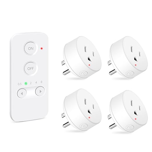 NineLeaf Remote Timer Switch, 500FT Long Range Wireless Plug in Light Switch, Easy Setup Remote Outlet, Programmable On/Off Control for Fans, Lights, Household Appliances,1Remote 4Outlets