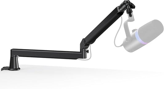 Low Profile Mic Arm, Cable Management Microphone Boom Arm, Full Aluminum Adjustable Mic Stand with Desk Clamp, 360°Rotatable Heavy Duty Microphone Stand for Streaming, Podcasting, Recording