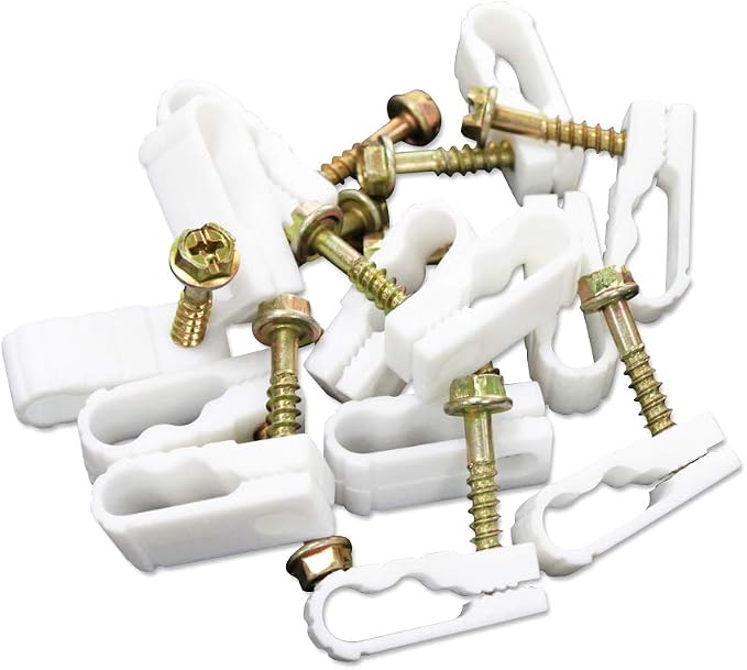 Coaxial Cable Clips - Cable Holder - Wire Clips - Siding Clips for Hanging - Cord Holder for Desk - Cable Clamps - Cord Clip - Wire Organizer Clips - Tv Mount Screws - White - 10 Pack - STEREN