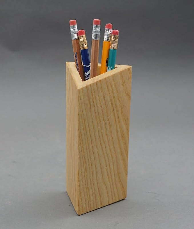 Modern Solid Ash Wood Triangle Pencil Holder, Minimalist Wooden Desktop Pen Organizer Caddy for Office School Home Desk Supplies Storage