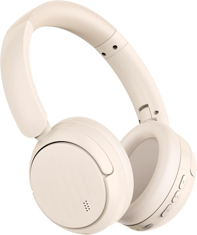 Bluetooth Headphones with Active Noise Cancelling (ANC), Wireless Over Ear Bluetooth Headsets with 35H Playtime, HiFi Stereo Foldable Headphones with Foam Ear Cups for Sports, Travel, White