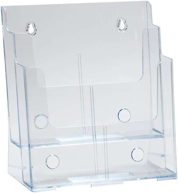 Azar Displays, 252380, Letter Size Brochure Holder, 2 Tier Literature Display, Flyer Organizer for Retail, Office Supplies Organizer, Magazine, File & Document Holder for Counter or Wall, Clear