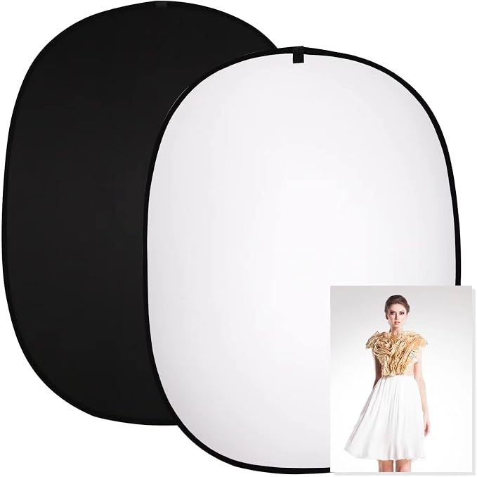5 * 6.5 ft (2mX1.5m) 2 in 1 Polyester Muslin Black White Collapsible Backdrop Pop-Up Portable Collapsible Reversible Photography Background with Carrying Bag