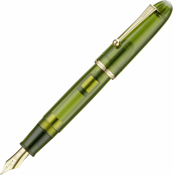 Jinhao 9019 Fountain Pen Dadao Series Heartbeat Nib, #8 Medium Point Green Acrylic Gold Trim with Large Converter