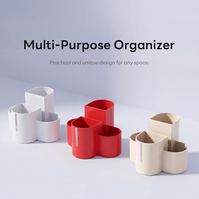 Aesthetic Desk Organizer [Modern Red] - Multi-Compartment Pen Holder & Remote Control Caddy, Modern Vanity Makeup Brush Organizer, Premium Stationery Storage (Made In Korea)