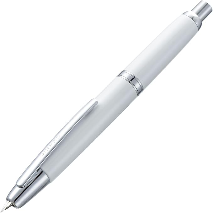 Jinhao 10 Press Fountain Pen with Box, Pearl White Retractable Extra Fine Nib with Ink Converter Set (Silver Clip)