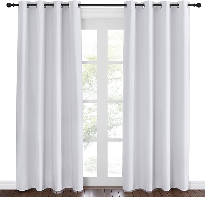 NICETOWN Room Darkening Window Curtain Panel - (Greyish White/Silver Grey Color) Solid Thermal Insulated Blind Privacy Drape for Bedroom,52x84 inches, 1 Pack