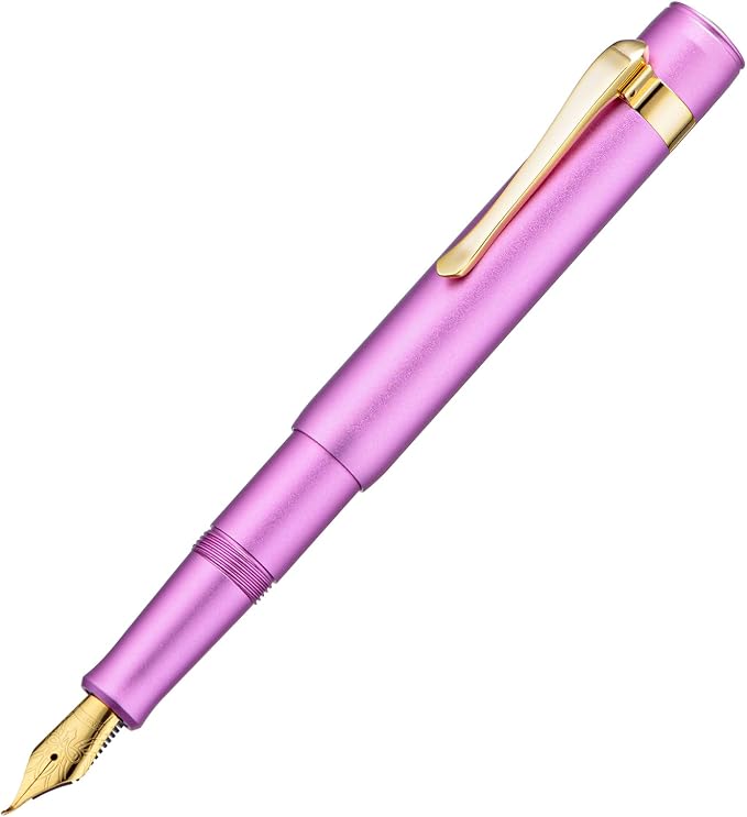 HONG DIAN M2 Mini Fountain Pen with Bent Nib, Sleek Shape Aluminium Short Pocket Travel Pen (Lilac Purple)