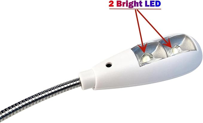 LED USB Reading Lamp Light with 2-Brightness Dimmable Setting, Flexible Gooseneck USB Light for Notebook Laptop Keyboard, Powerbank(On/Off Switch, 1 White+1 Mini USB Light)