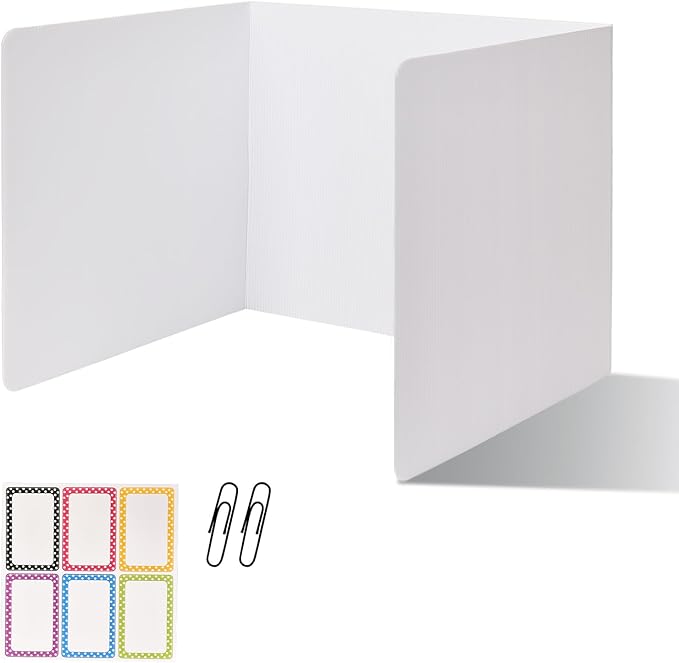 2 Pack Desk Dividers for Students,3-Fold Privacy Screens,Testing Dividers for Classroom Waterproof,Plastic Easy Clean Privacy Shields for Student Includes Extra Labels
