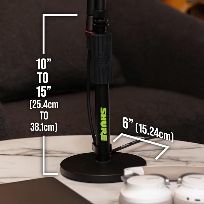 Shure by Gator Round Base Desktop Mic Stand with Standard Height-Adjustable Twist Clutch and 6" Base; (SH-DESKTOP1)