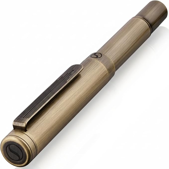 Scriveiner Brass EDC Luxury Rollerball Pen, Stunning Heavy Pocket Rollerball, Hand Brushed Bronze Finish, Best Writing Gift for Men, Women, German Schmidt Refill, Fancy Office & Designer Pen